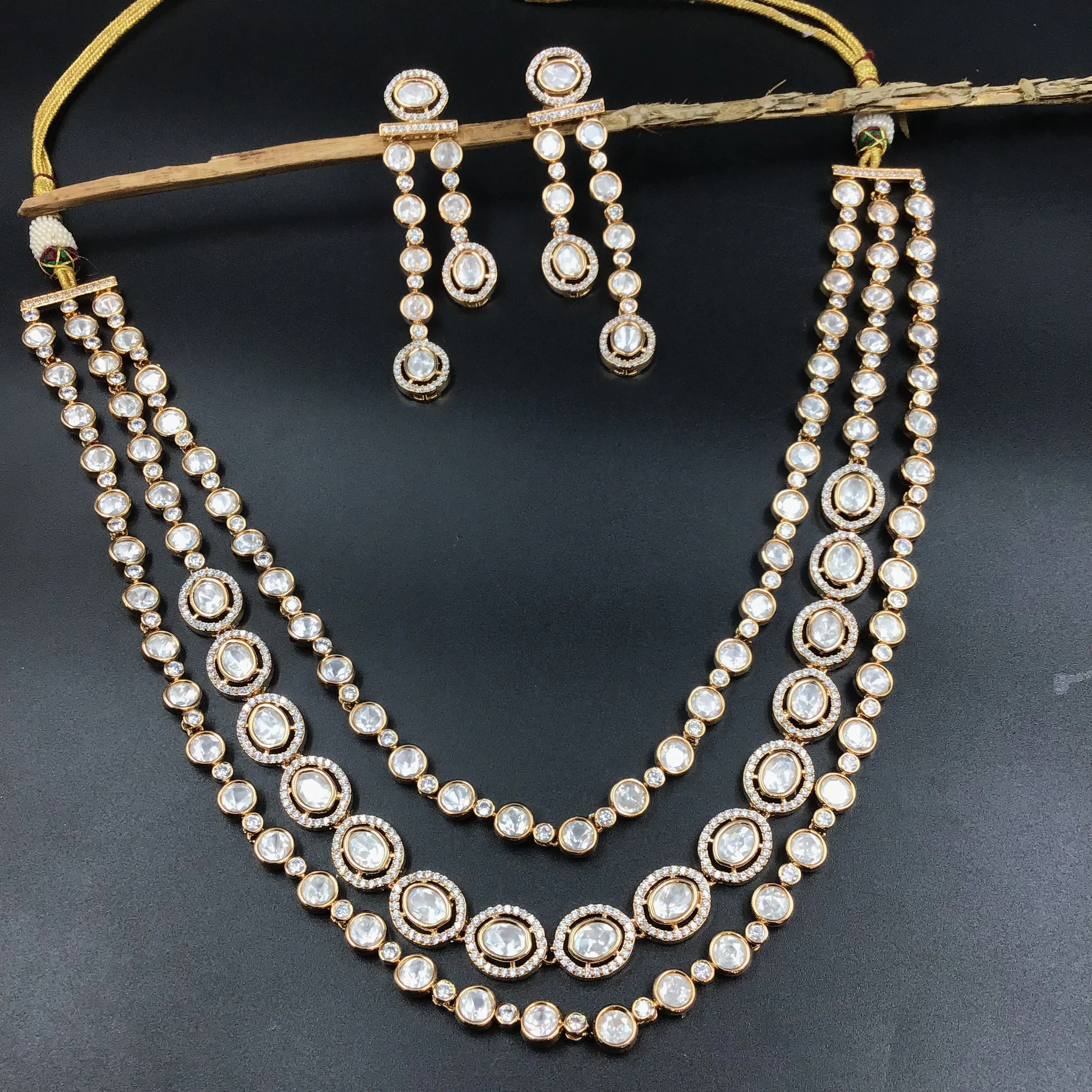 3 Line Long Neck Kundan Necklace Set 5287-68