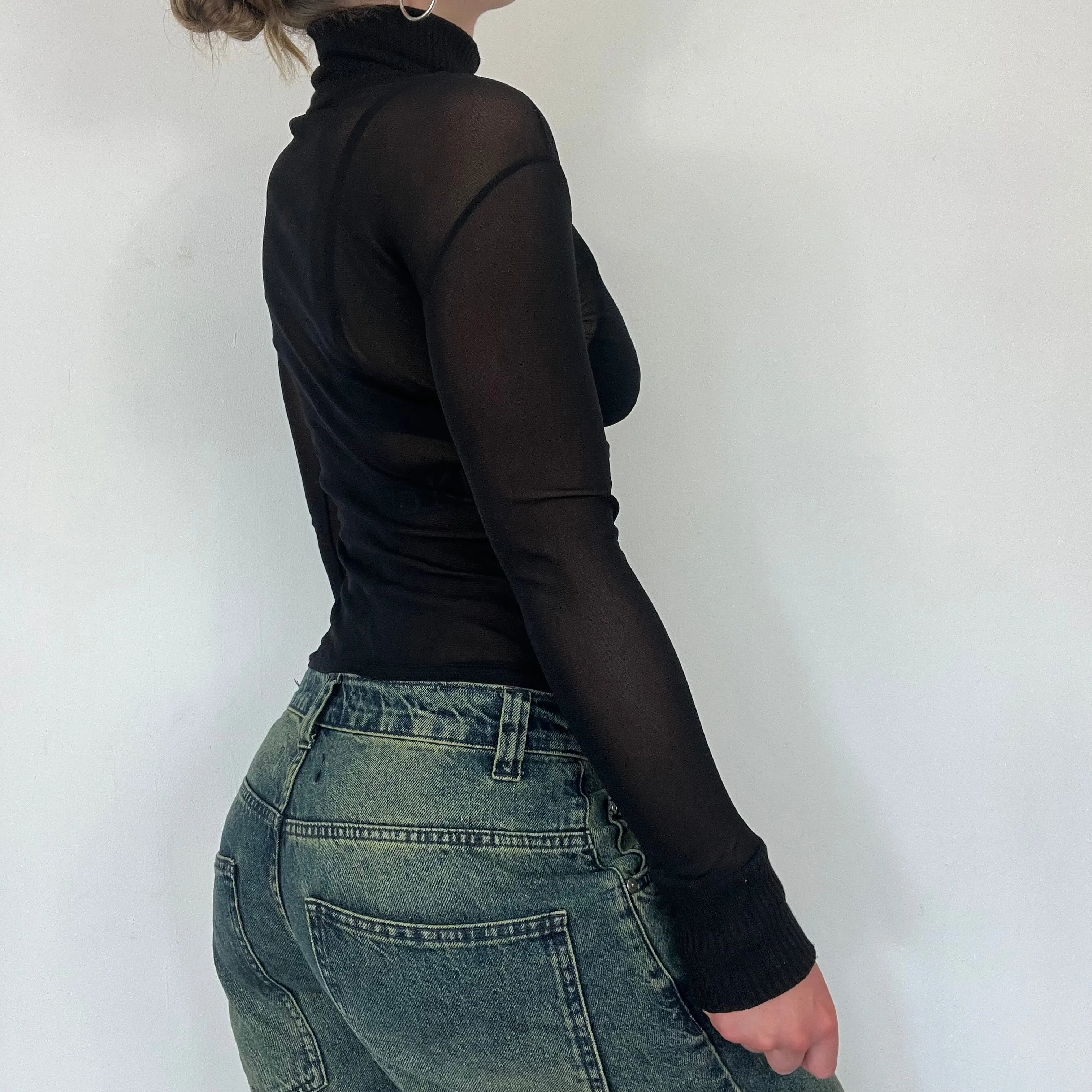 90s mesh knit turtle neck top - Size S