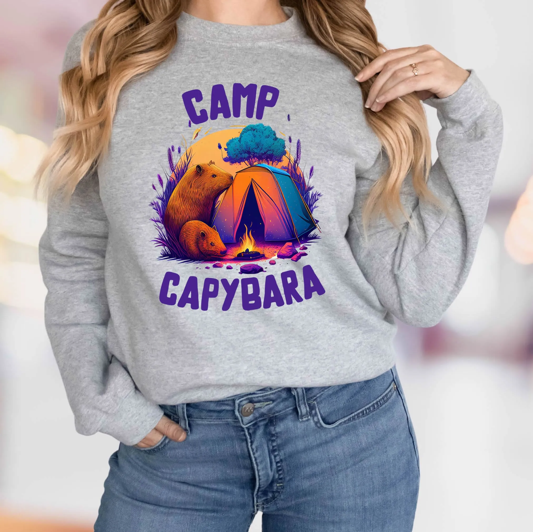 Camp Capybara Shirt | Capybara Lover Gift | Retro Camping Sweatshirt | Funny Capybara Shirt| Unisex Crewneck Sweatshirt