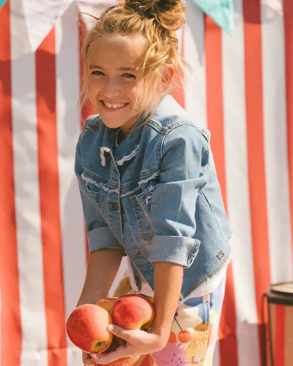 Deux Par Deux Girls Frayed Denim Jacket   G30G50   Navy Denim