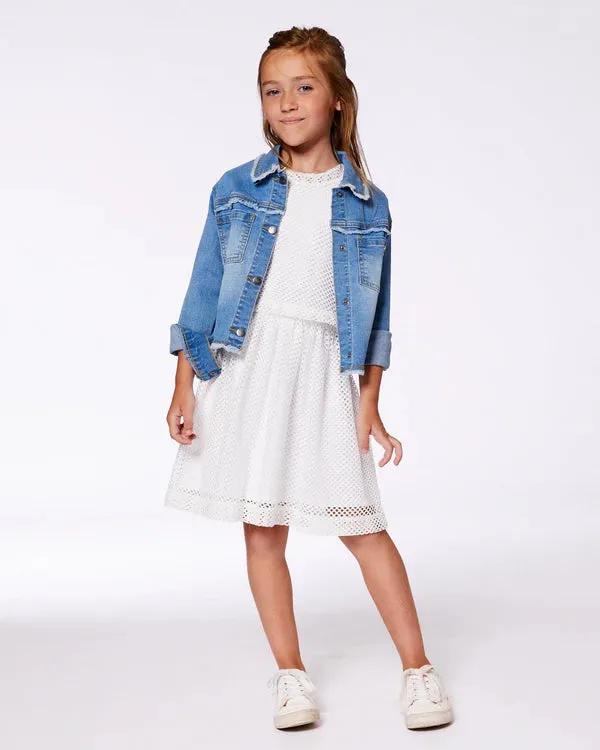Deux Par Deux Girls Frayed Denim Jacket   G30G50   Navy Denim