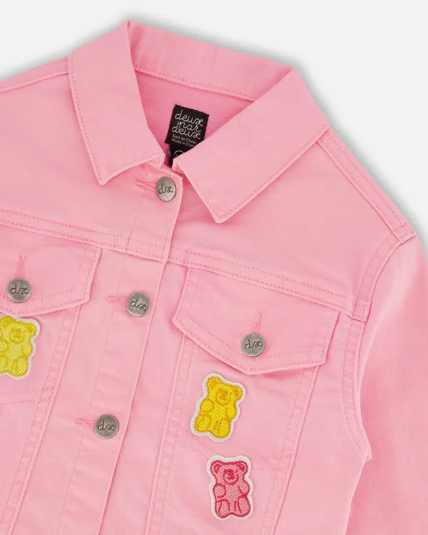 Deux Par Deux Girls Jean Jacket With Patches   G30K50   Prism Pink