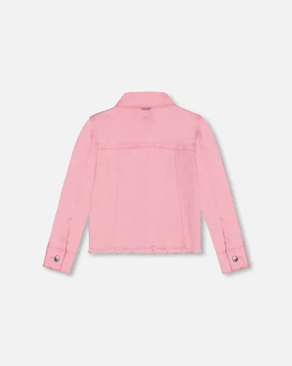 Deux Par Deux Girls Jean Jacket With Patches   G30K50   Prism Pink