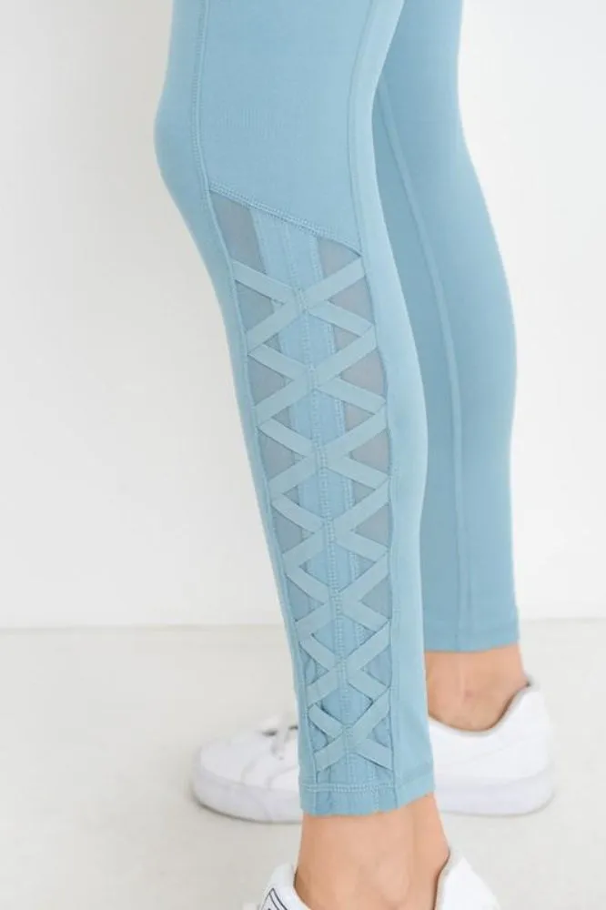 Dusty Blue Lattice Leggings