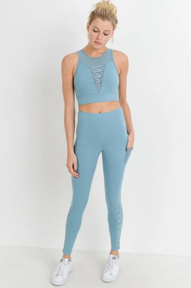 Dusty Blue Lattice Leggings