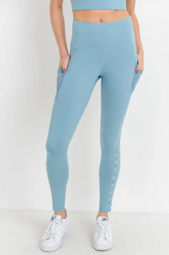 Dusty Blue Lattice Leggings