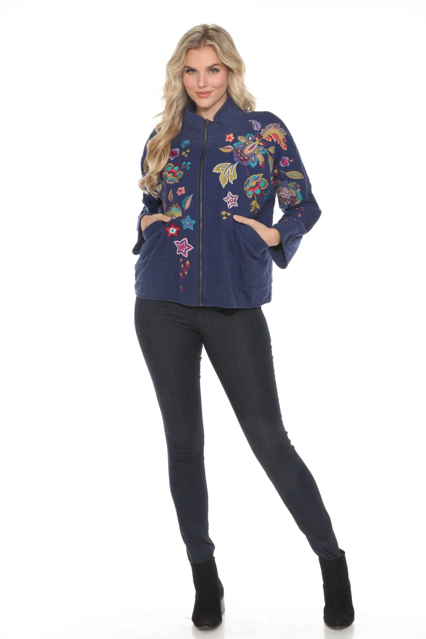 Johnny Was JWLA Navy Ethal Dolman Quilted Jacket J42424