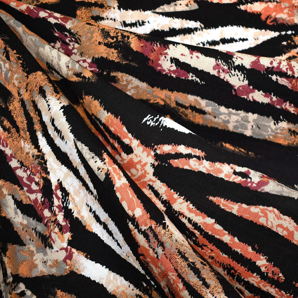 Layered Animal Print Stripe Slub Texture Rayon Black/Multi