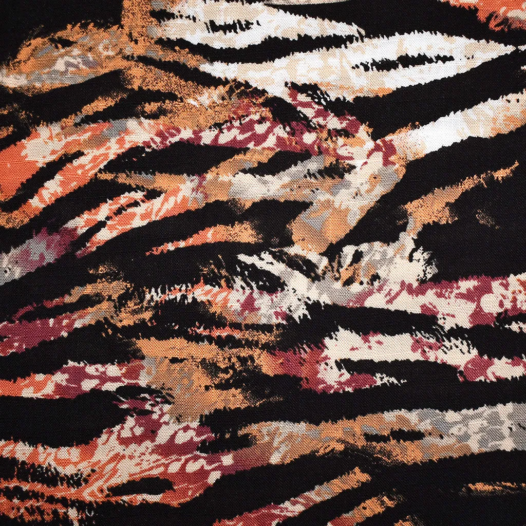Layered Animal Print Stripe Slub Texture Rayon Black/Multi