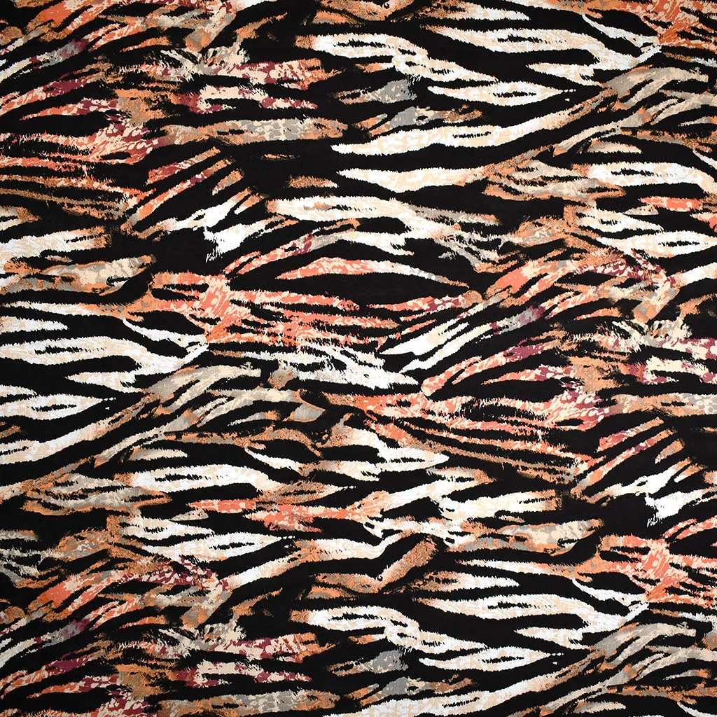 Layered Animal Print Stripe Slub Texture Rayon Black/Multi