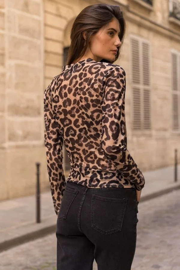 Leopard Mesh Wrap Top