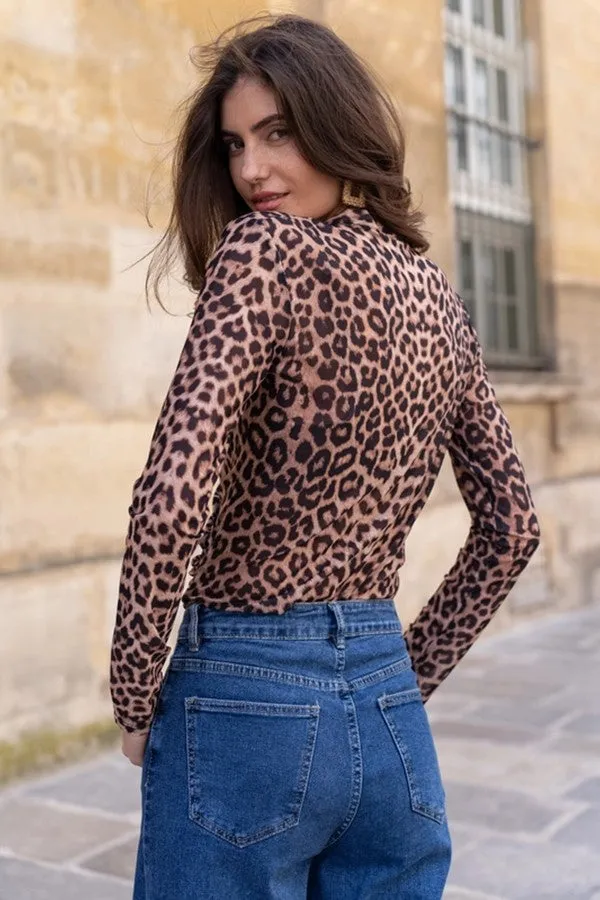 Leopard Mesh Wrap Top