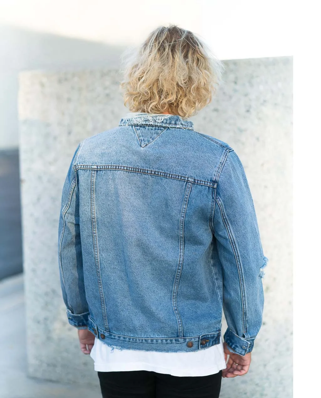 Rollas Distressed Stone Denim Jacket Indigo