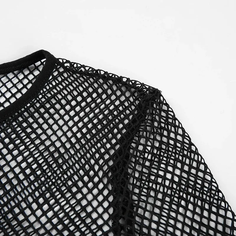 Sexy Hollow Out Long Sleeve Mesh Cropped Tops