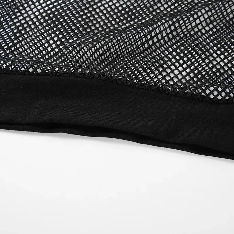 Sexy Hollow Out Long Sleeve Mesh Cropped Tops
