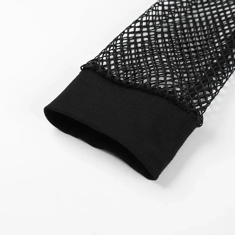 Sexy Hollow Out Long Sleeve Mesh Cropped Tops