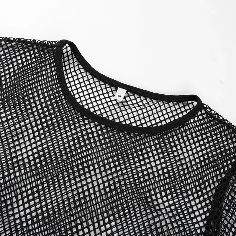 Sexy Hollow Out Long Sleeve Mesh Cropped Tops