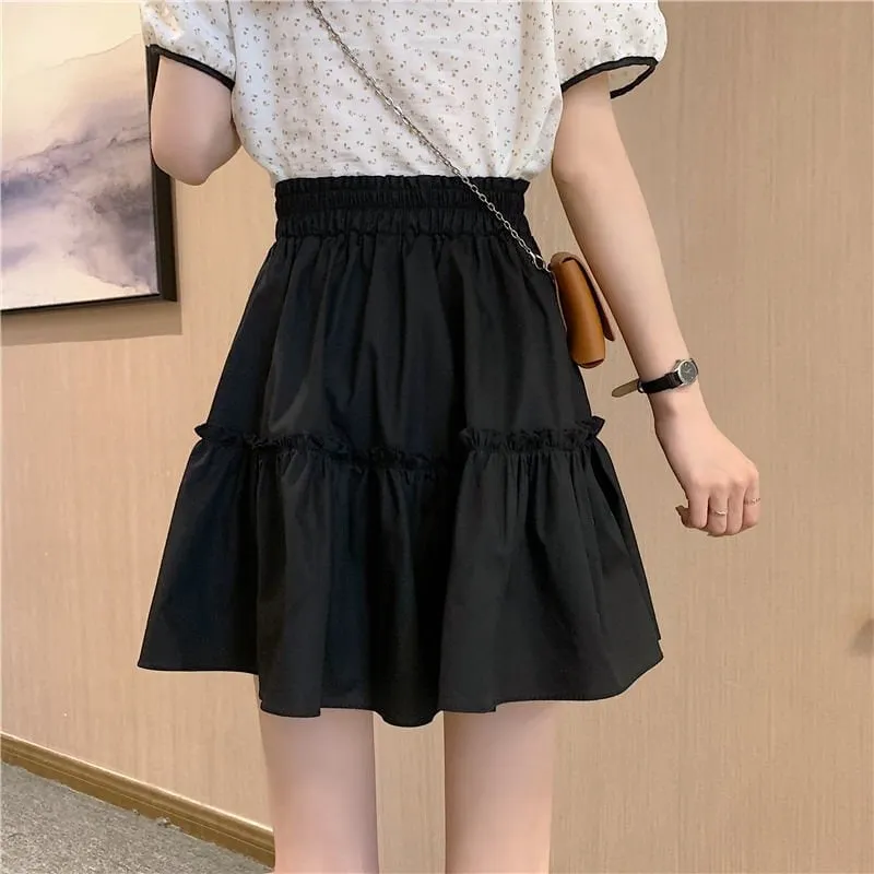 Solid Sweet Ruffles A-line Skirts