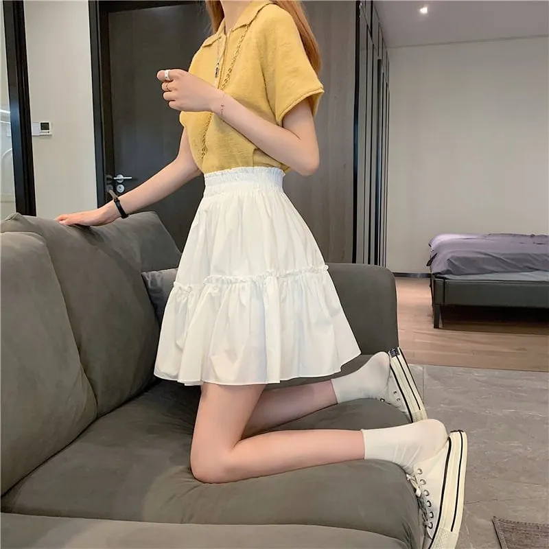 Solid Sweet Ruffles A-line Skirts