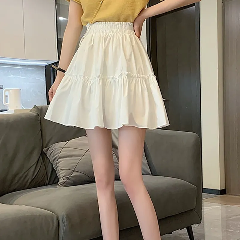 Solid Sweet Ruffles A-line Skirts