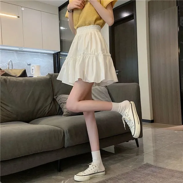 Solid Sweet Ruffles A-line Skirts