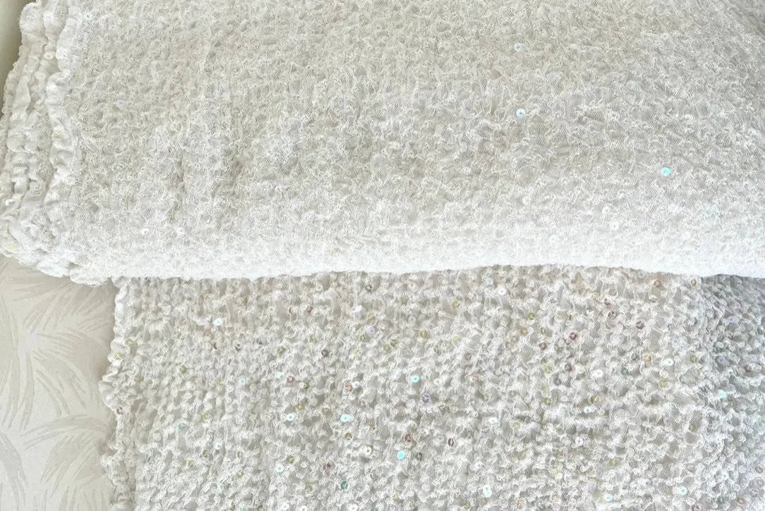 Stretch Sequin Tulle Fabric - White or Black