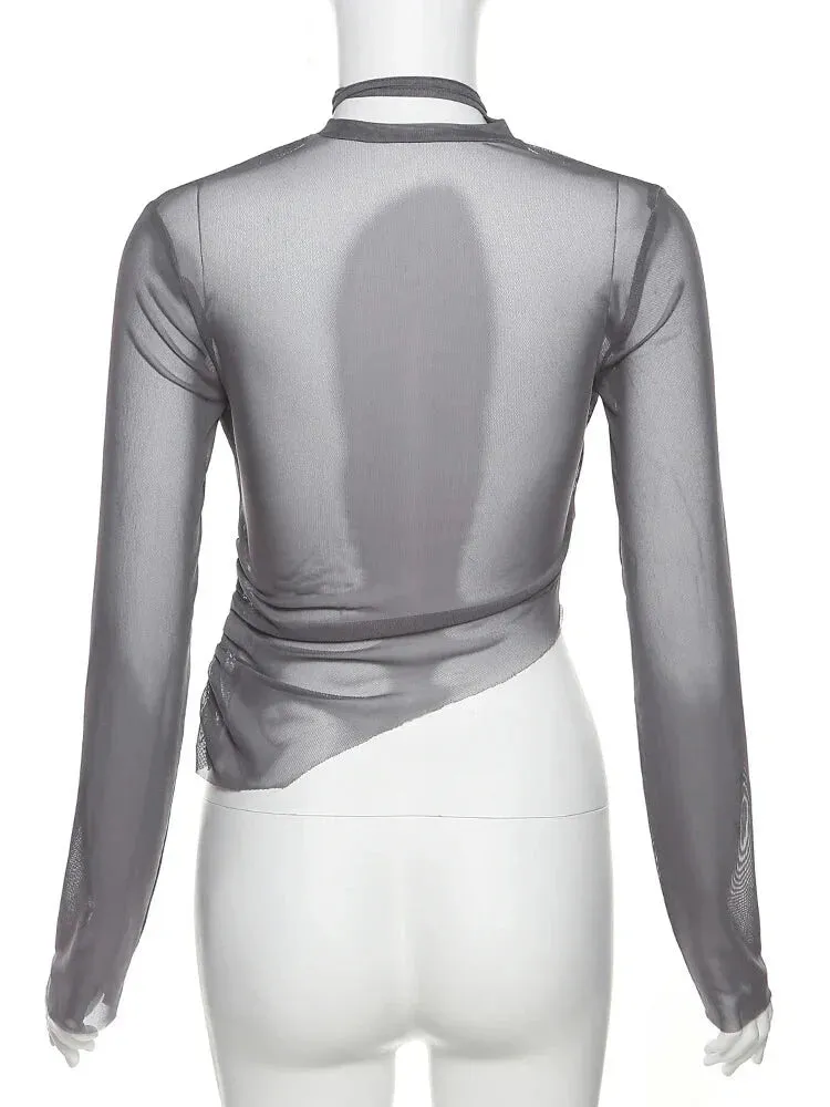 Urban Chic Mesh Crop Top with Ruched Detail