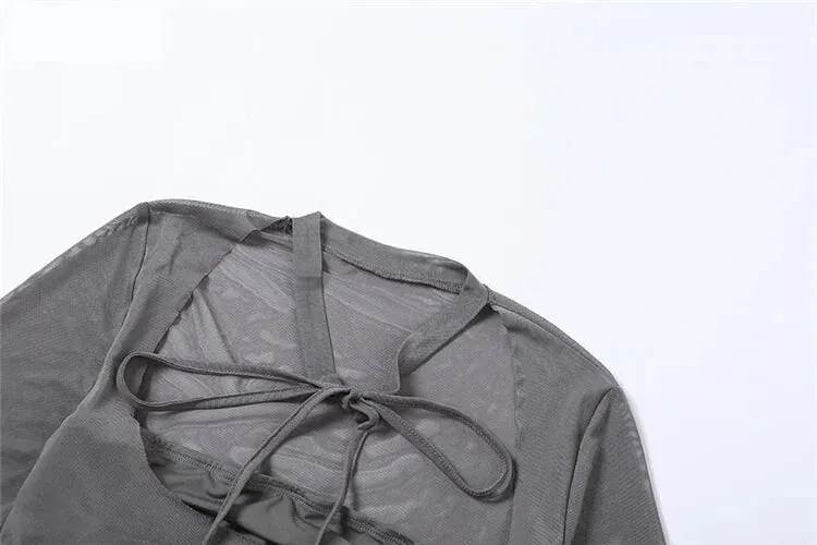 Urban Chic Mesh Crop Top with Ruched Detail