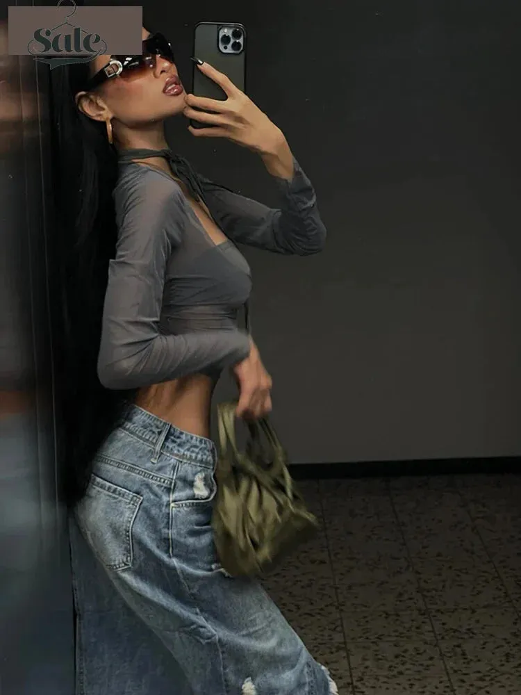 Urban Chic Mesh Crop Top with Ruched Detail